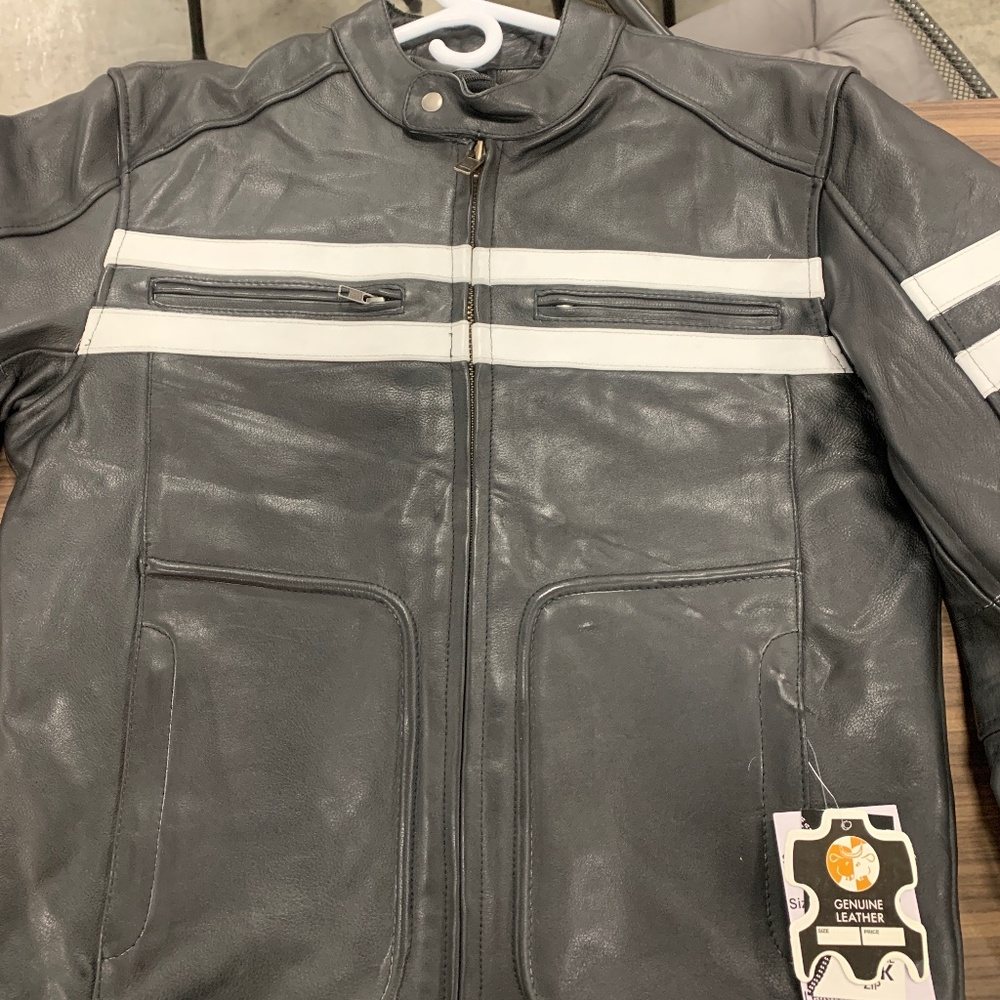 Caferacer Style Leather Jacket with white stripes